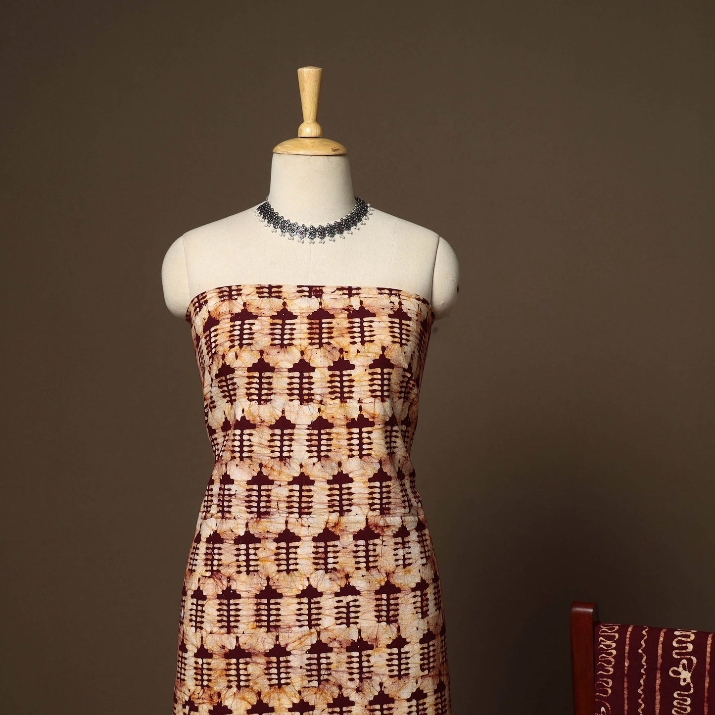 Brown - 3pc cotton unstitched kutch batik dress material 08