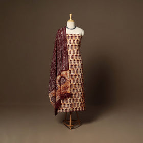 Brown - 3pc cotton unstitched kutch batik dress material 08
