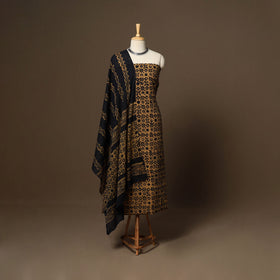 Brown - 3pc cotton unstitched kutch batik dress material 10