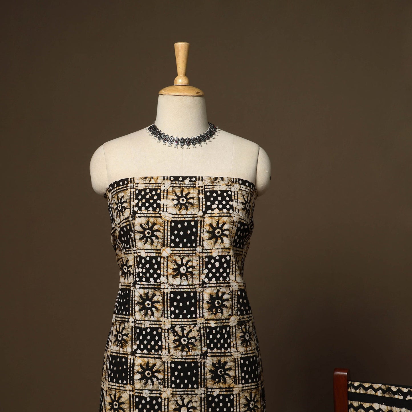 Brown - 3pc cotton unstitched kutch batik dress material 16