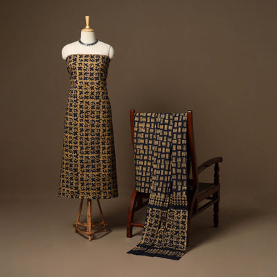 Brown - 3pc cotton unstitched kutch batik dress material 21