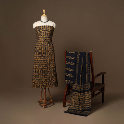 Brown - 3pc cotton unstitched kutch batik dress material 21