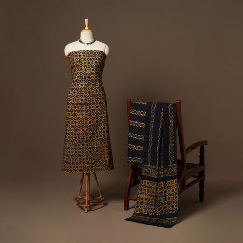 Brown - 3pc cotton unstitched kutch batik dress material 21