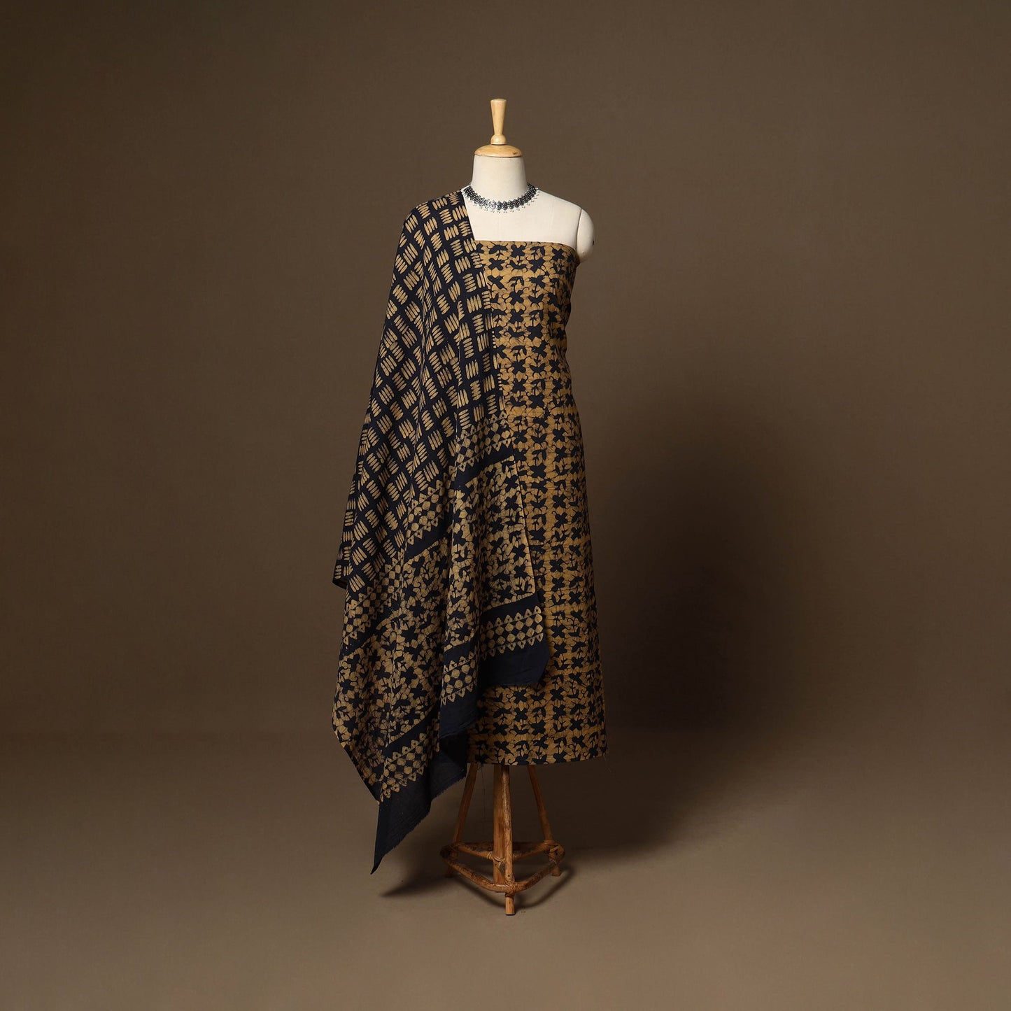 Brown - 3pc cotton unstitched kutch batik dress material 21