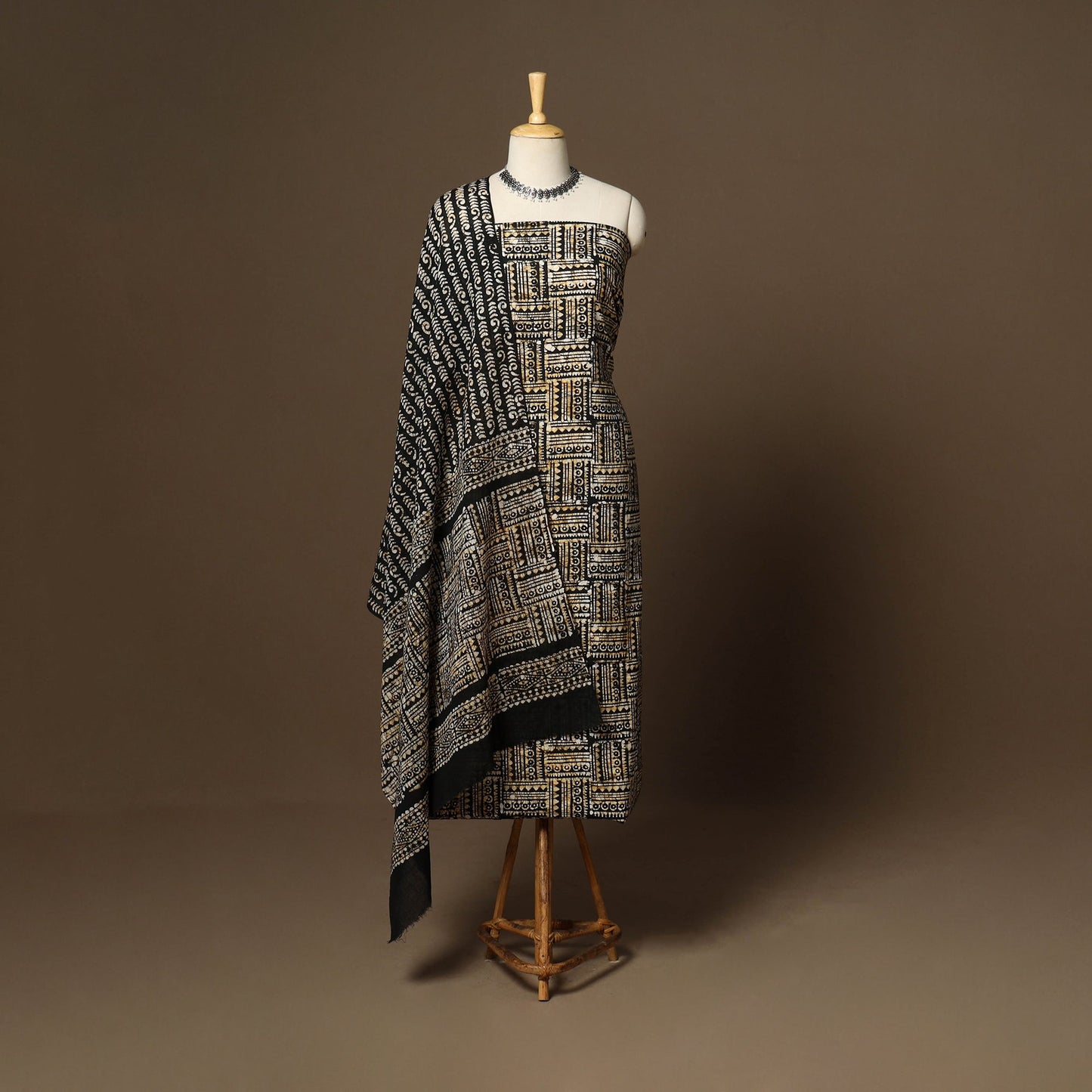 Brown - 3pc cotton unstitched kutch batik dress material 26