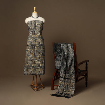 Brown - 3pc cotton unstitched kutch batik dress material 26