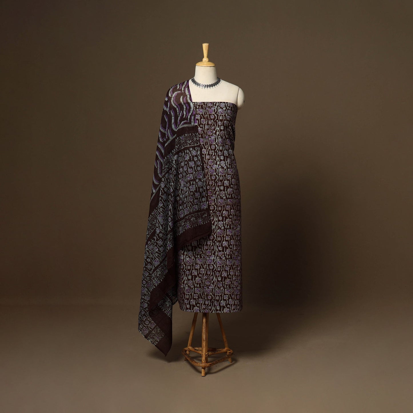 Brown - 3pc cotton unstitched kutch batik dress material 44