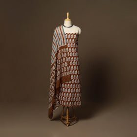 Brown - 3pc cotton unstitched kutch batik dress material 06