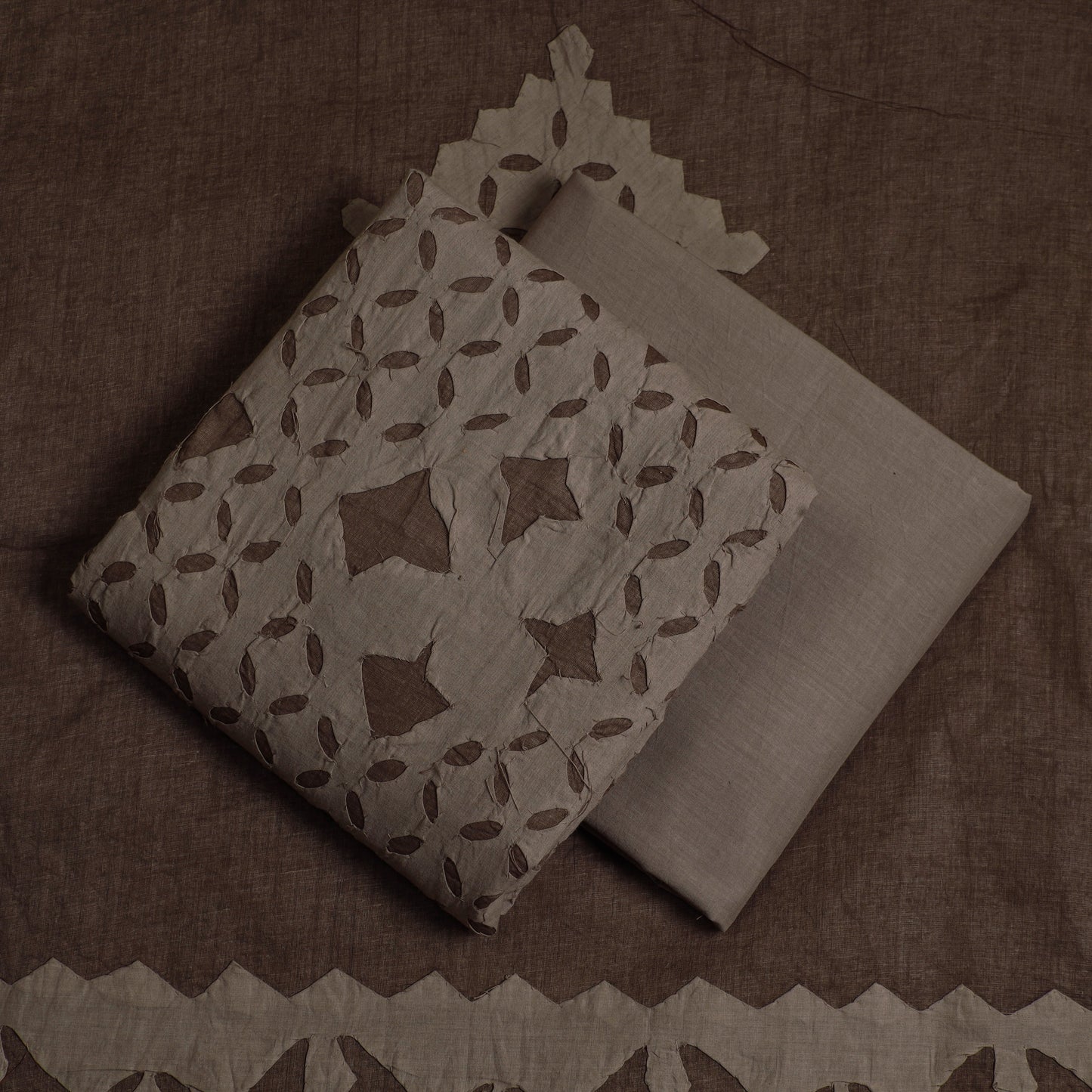 Buy 3pc Cut Work Cotton Barmer Applique Dress Material