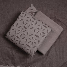  Brown 3pc Cut Work Cotton Barmer Applique Dress Material