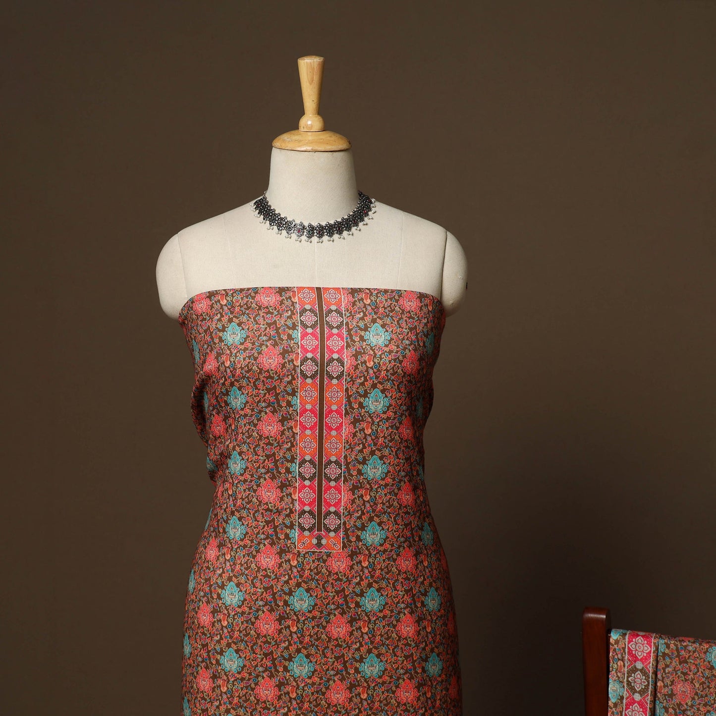 Brown - 3pc digital merino wool unstitched dress material