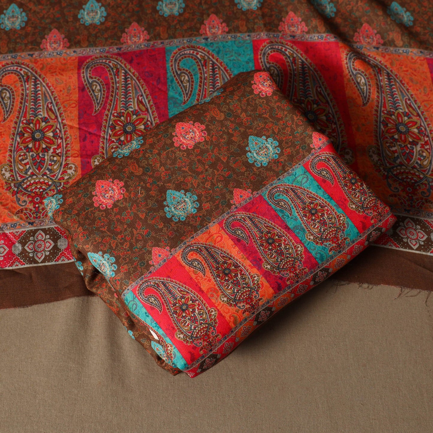 Brown - 3pc digital merino wool unstitched dress material