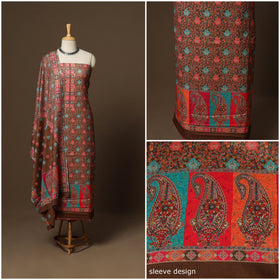 Brown - 3pc digital merino wool unstitched dress material