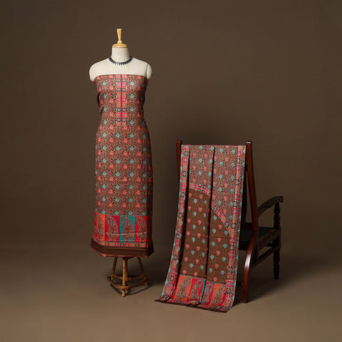 Brown - 3pc digital merino wool unstitched dress material