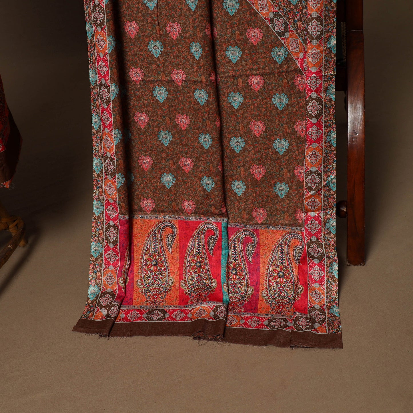 Brown - 3pc digital merino wool unstitched dress material