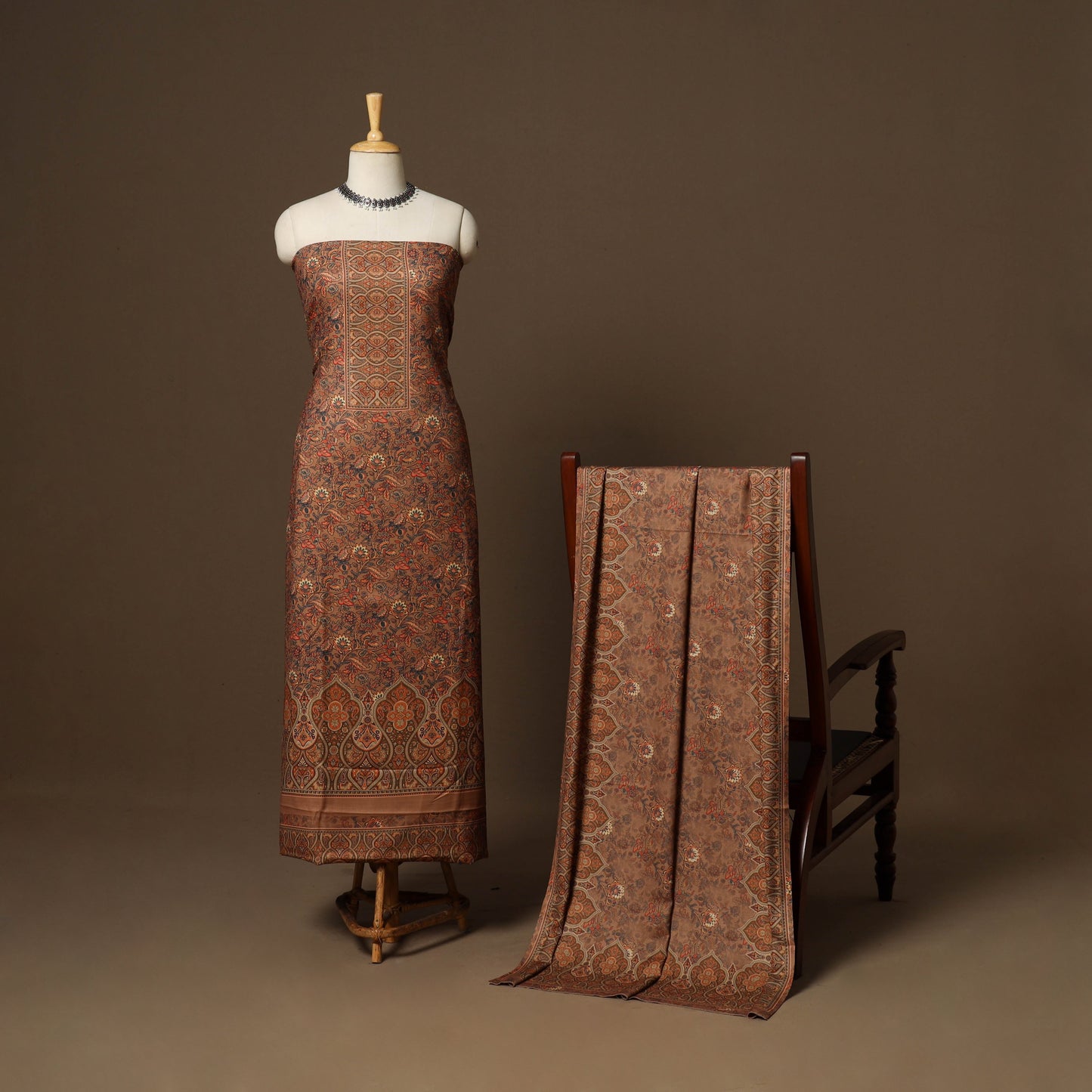 Brown - 3pc digital merino wool unstitched dress material