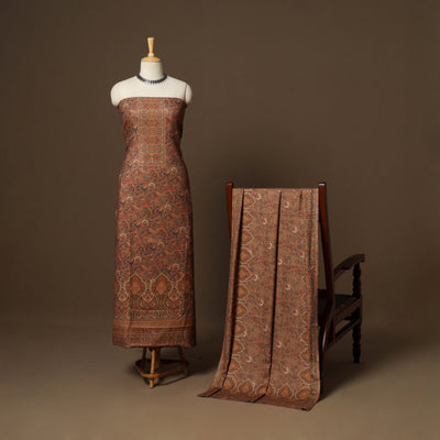 Brown - 3pc digital merino wool unstitched dress material