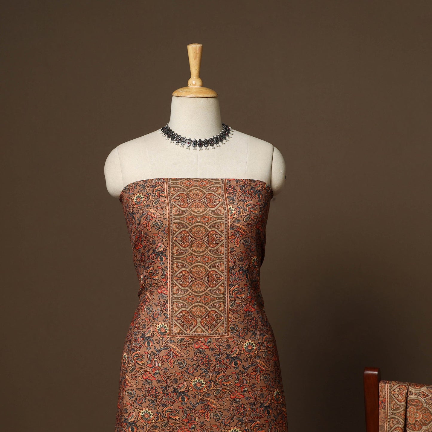 Brown - 3pc digital merino wool unstitched dress material
