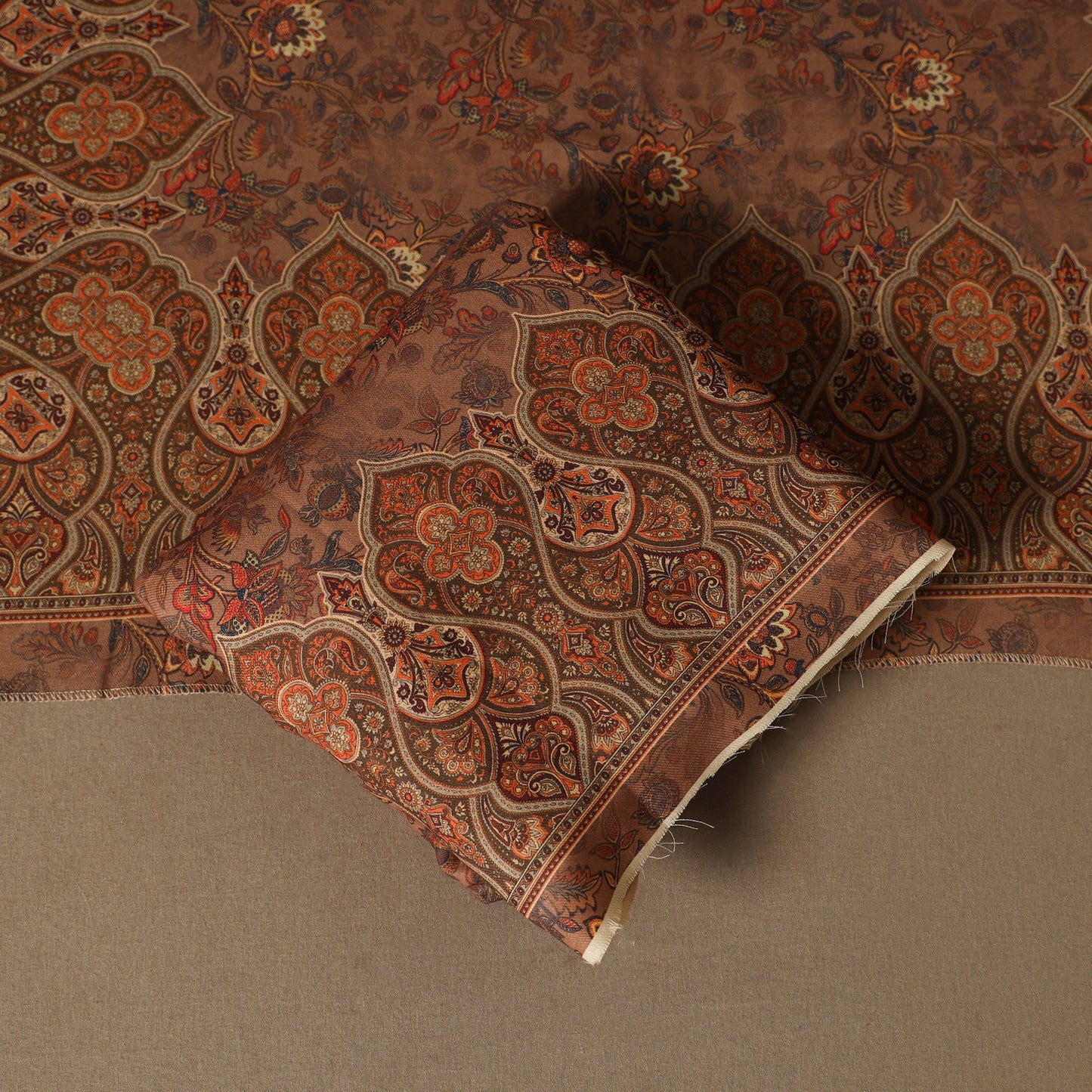 Brown - 3pc digital merino wool unstitched dress material