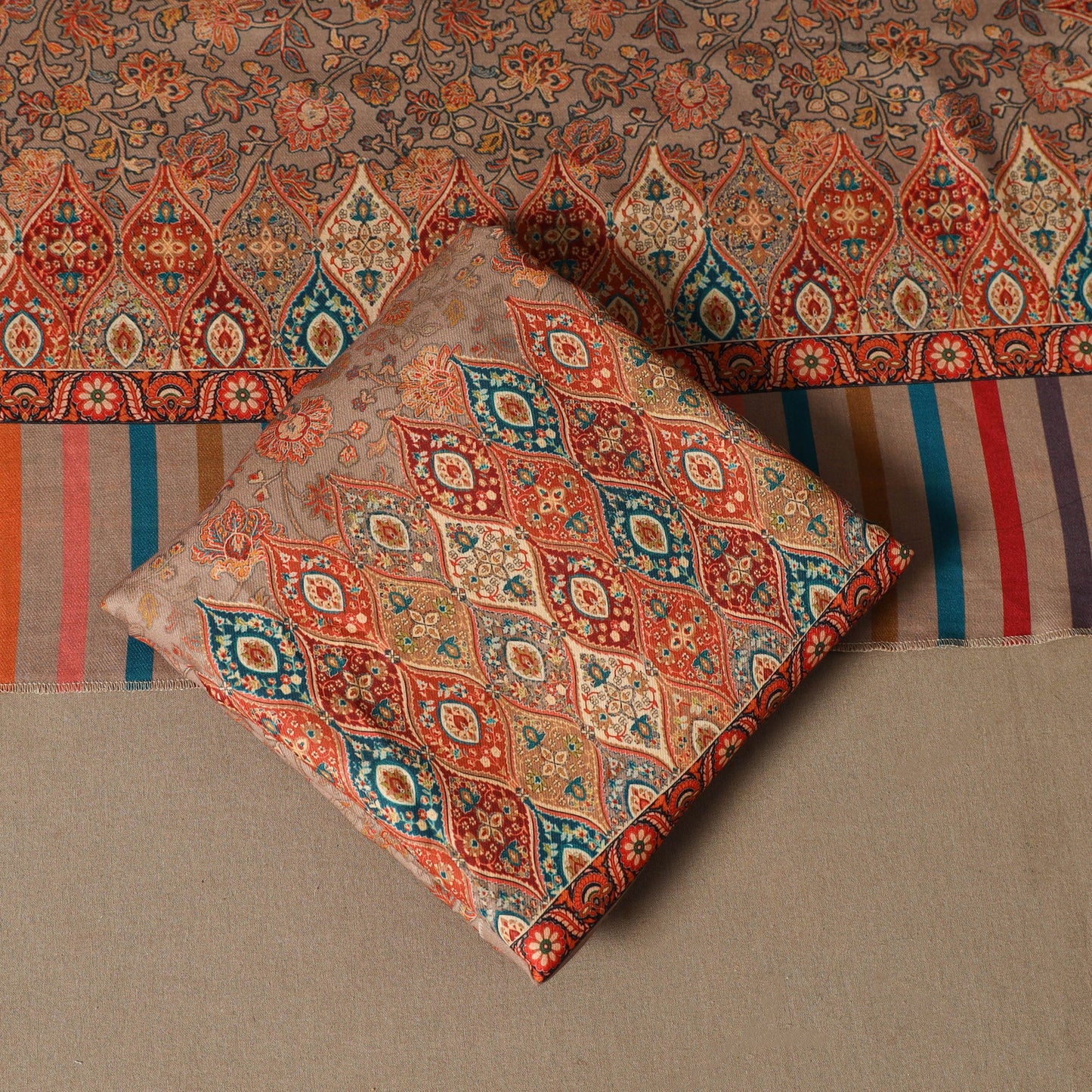 Brown - 3pc digital merino wool unstitched dress material