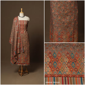 Brown - 3pc digital merino wool unstitched dress material