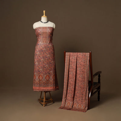 Brown - 3pc digital merino wool unstitched dress material