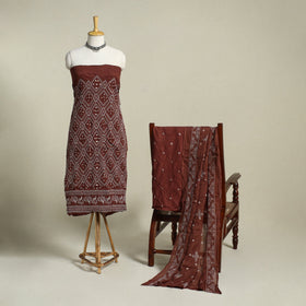Brown 3pc Embroidered Unstitched Kutch Bandhani Dress Material