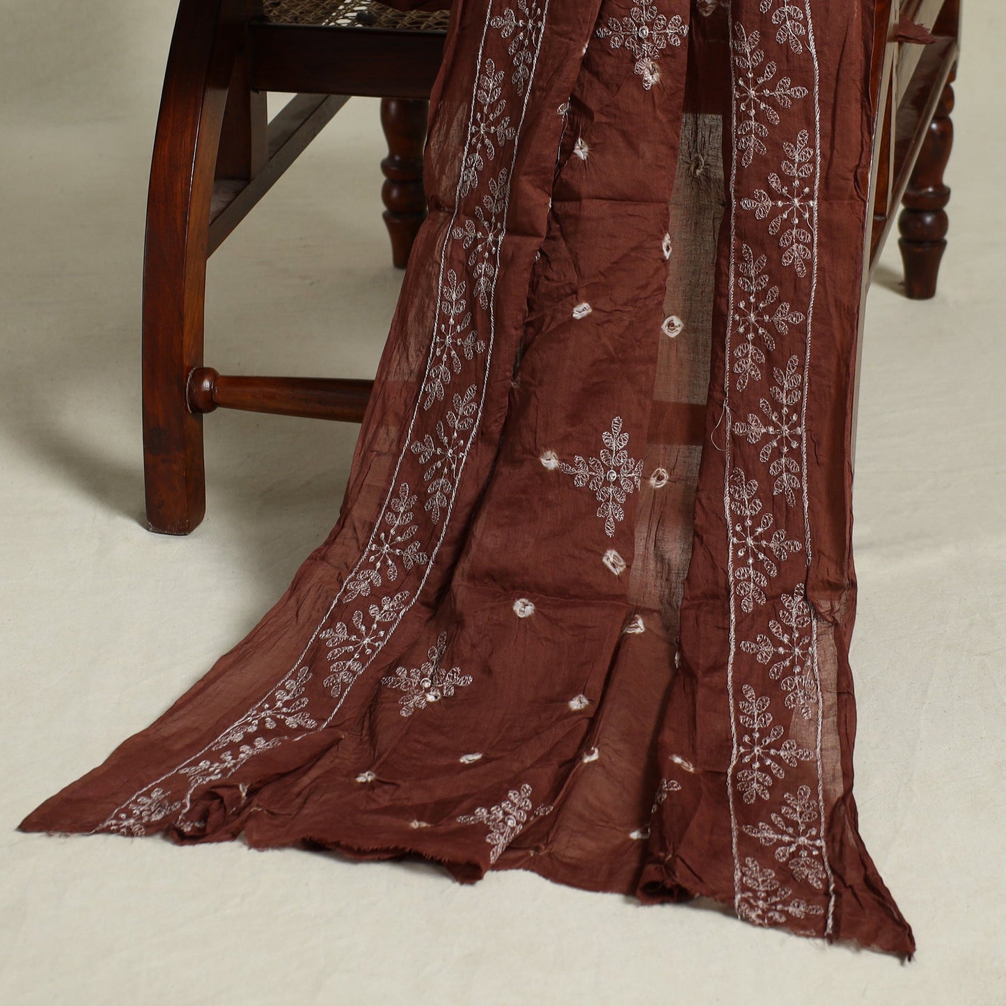 Brown 3pc Embroidered Unstitched Kutch Bandhani Dress Material