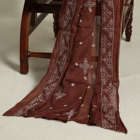 Brown 3pc Embroidered Unstitched Kutch Bandhani Dress Material