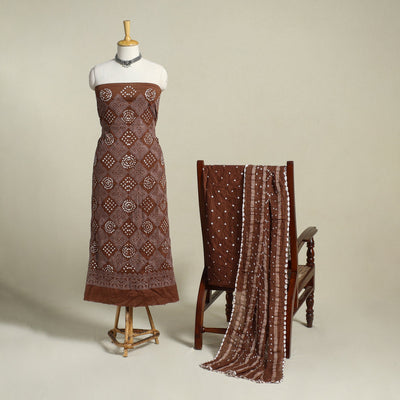 Brown - 3pc embroidered unstitched kutch bandhani dress