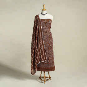 Brown - 3pc embroidered unstitched kutch bandhani dress