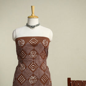 Brown - 3pc embroidered unstitched kutch bandhani dress