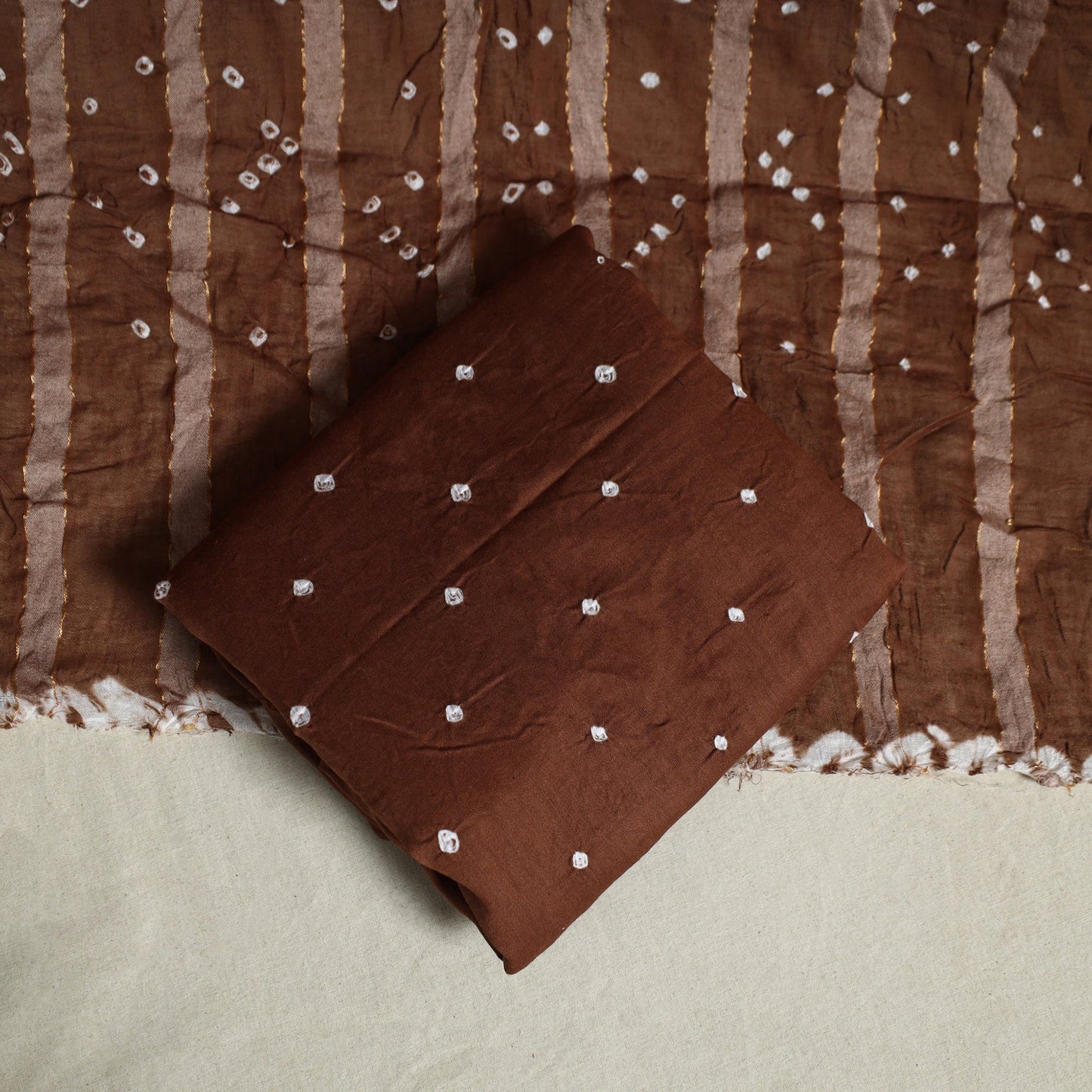 Brown - 3pc embroidered unstitched kutch bandhani dress