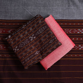  3pc Brown Handloom Cotton Sambalpuri Ikat Dress Material 