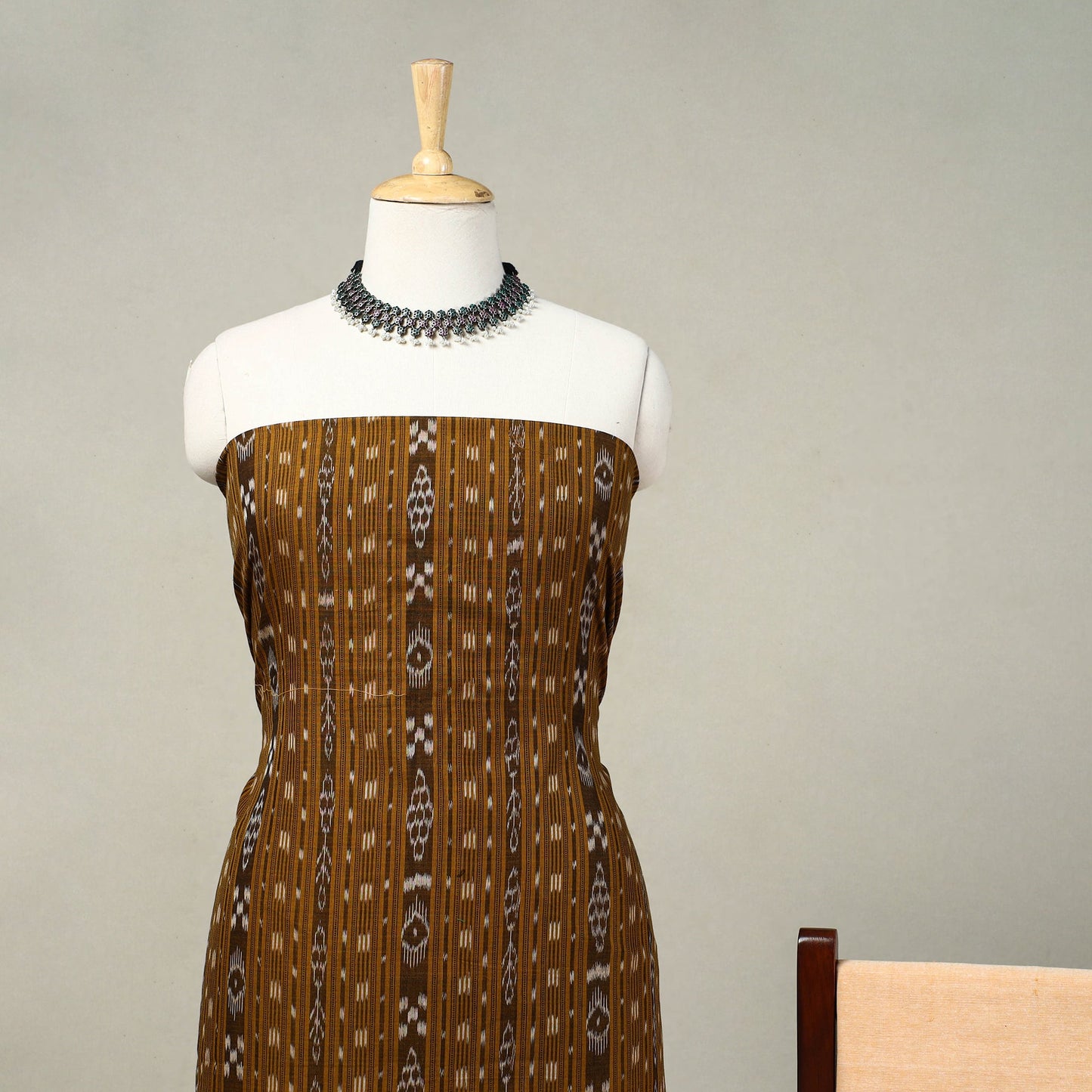 Brown 3pc Handloom Cotton Sambalpuri Ikat Dress Material