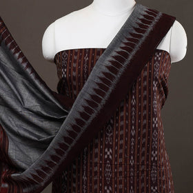  3pc Brown Handloom Cotton Sambalpuri Ikat Dress Material 