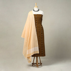 Brown 3pc Handloom Cotton Sambalpuri Ikat Dress Material