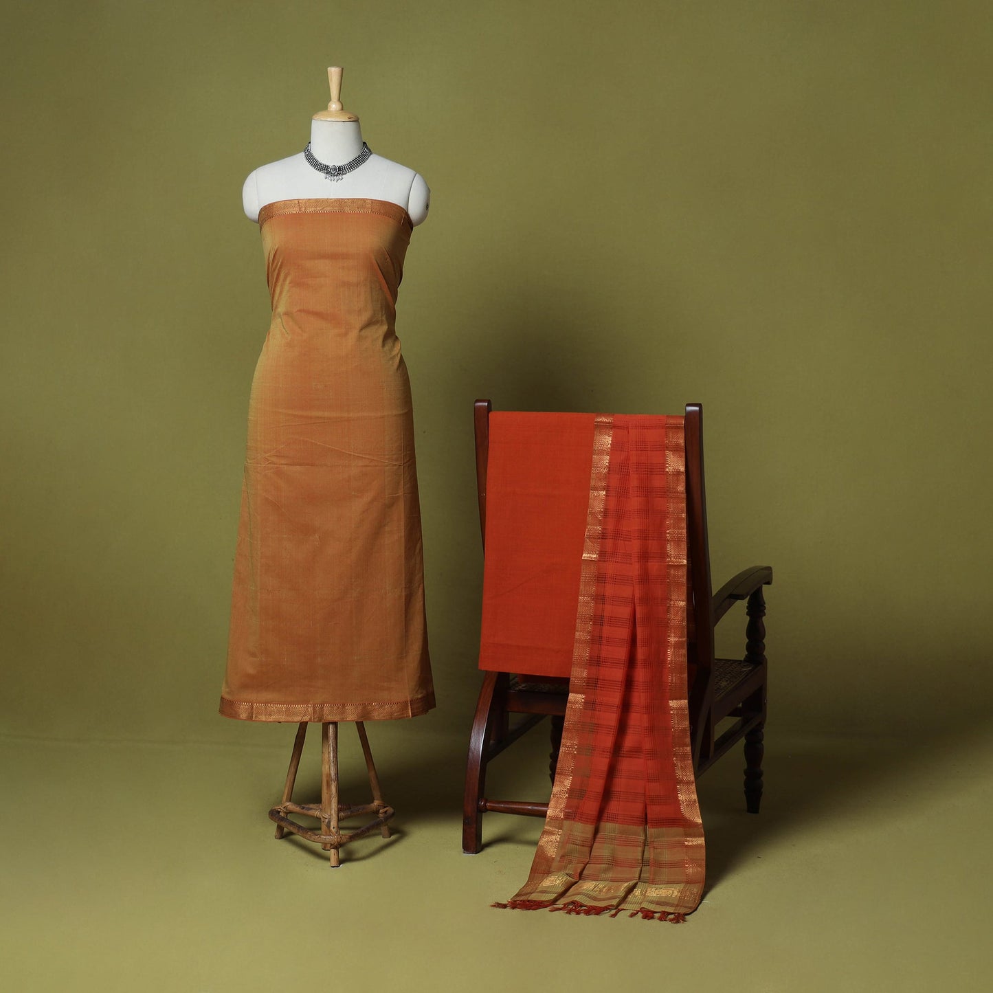 Brown - 3pc handloom cotton mangalagiri dress material 20