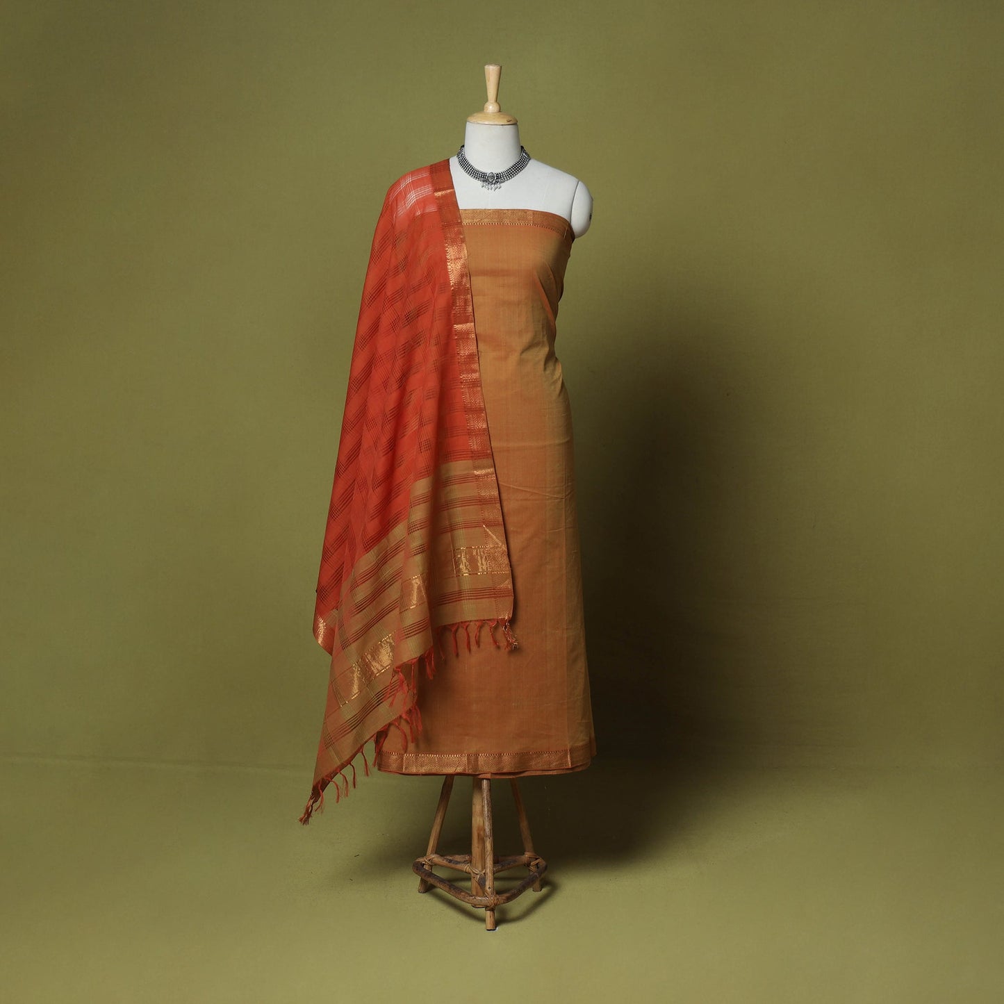 Brown - 3pc handloom cotton mangalagiri dress material 20