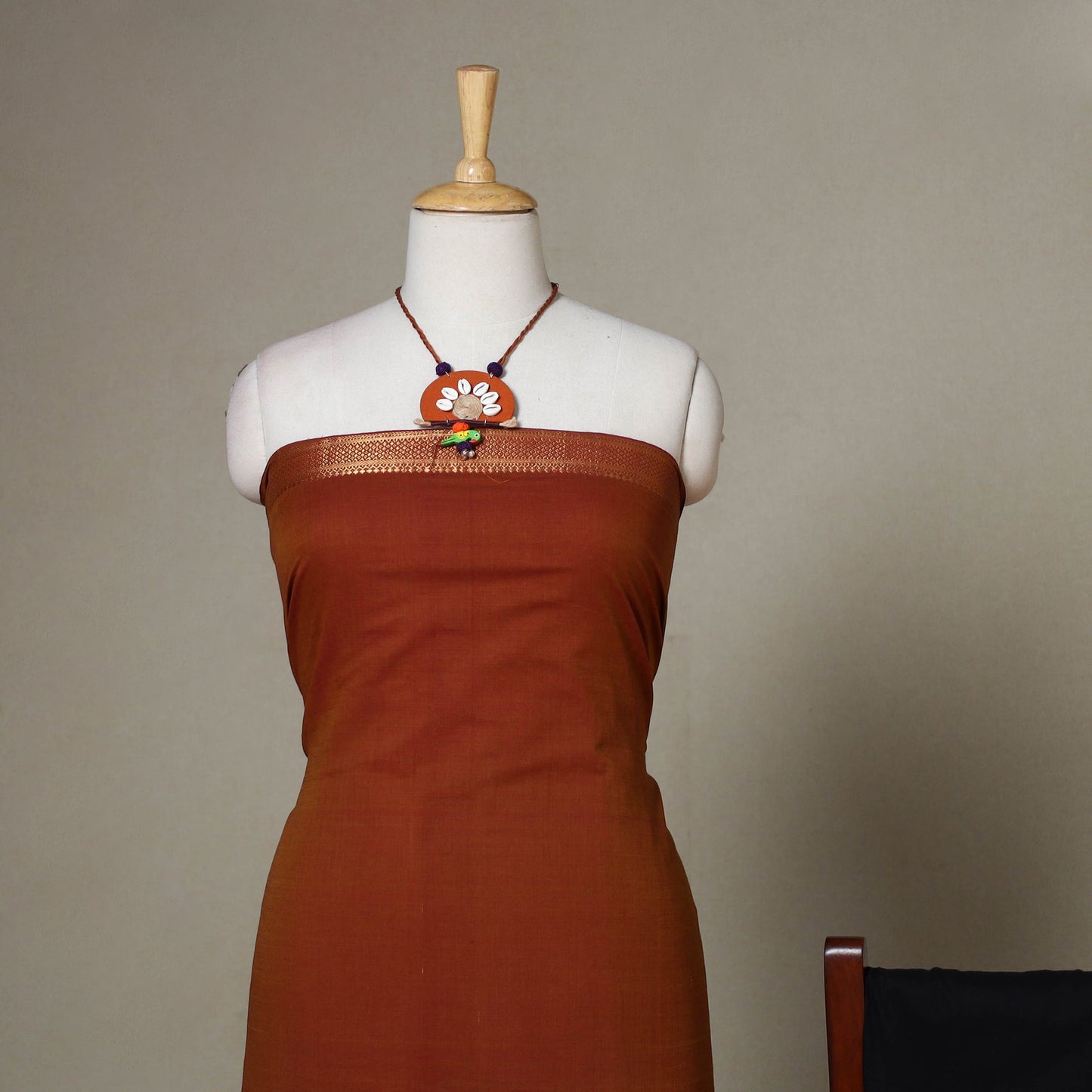 Brown - 3pc unstitched mangalagiri dress material