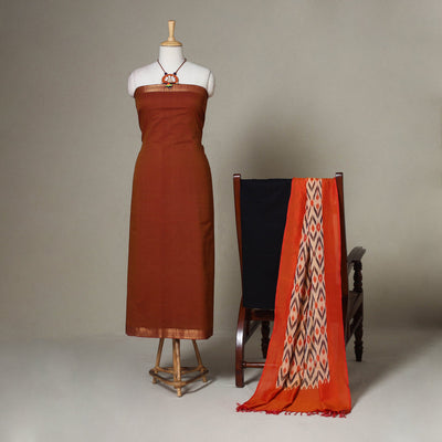 Brown - 3pc unstitched mangalagiri dress material