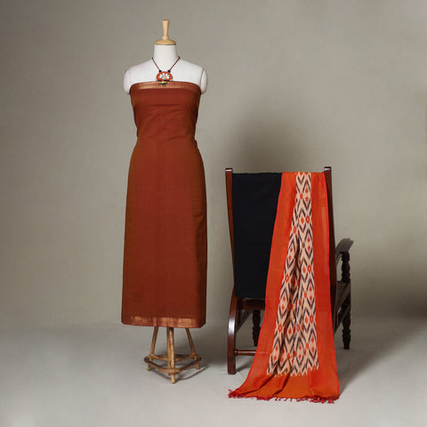 Brown - 3pc unstitched mangalagiri dress material