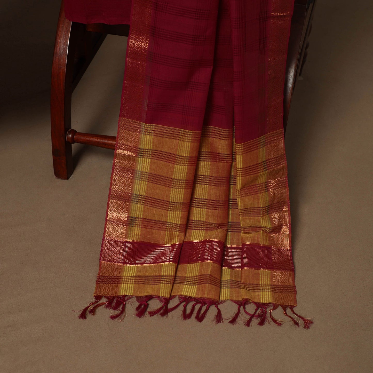 Brown - 3pc handloom cotton unstitched mangalagiri dress