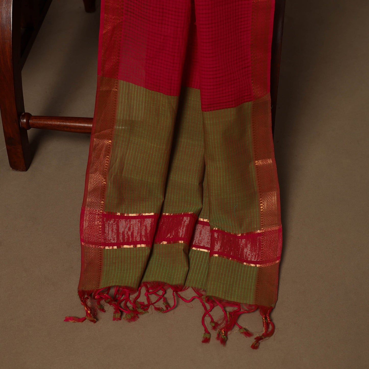 Brown - 3pc handloom cotton unstitched mangalagiri dress