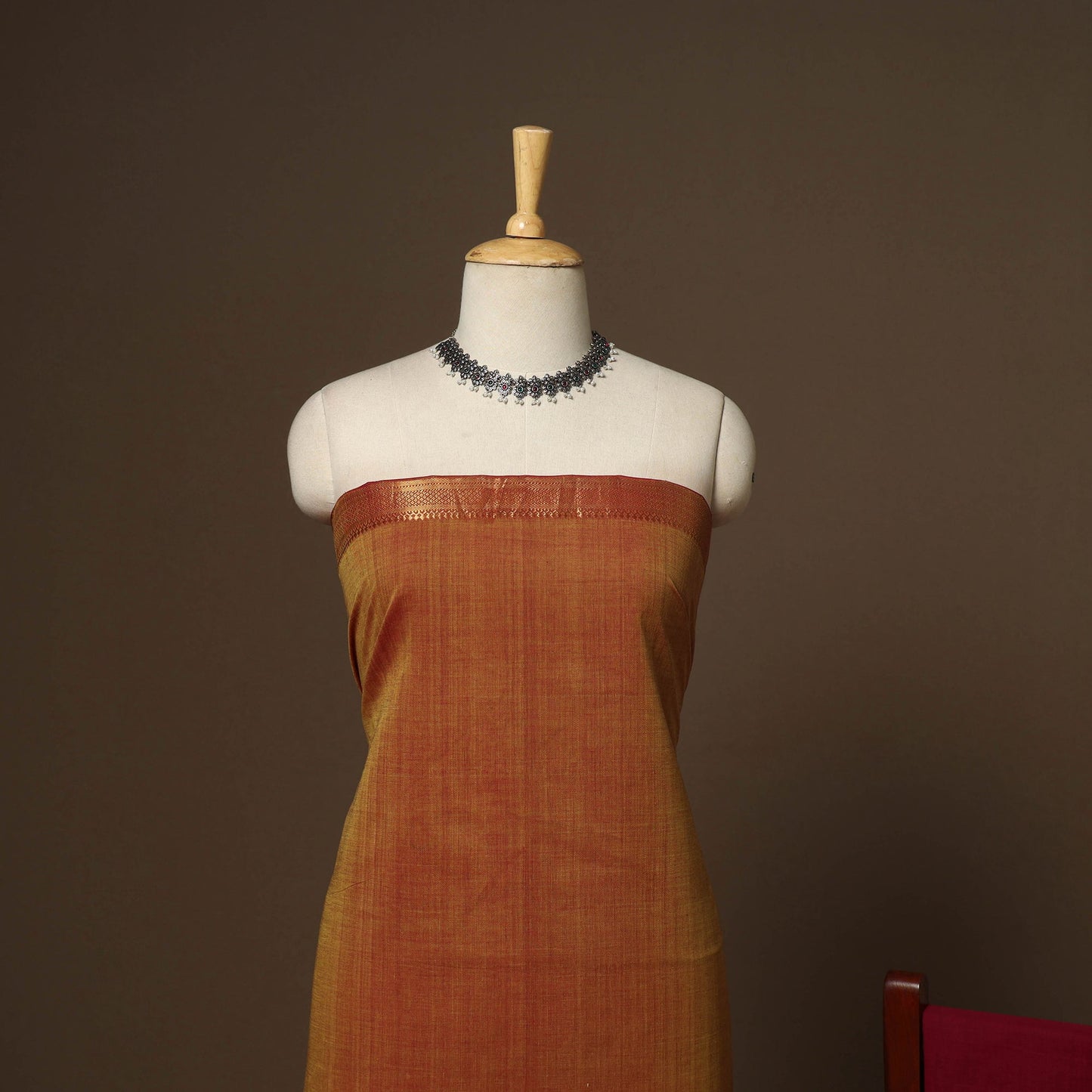 Brown - 3pc handloom cotton unstitched mangalagiri dress