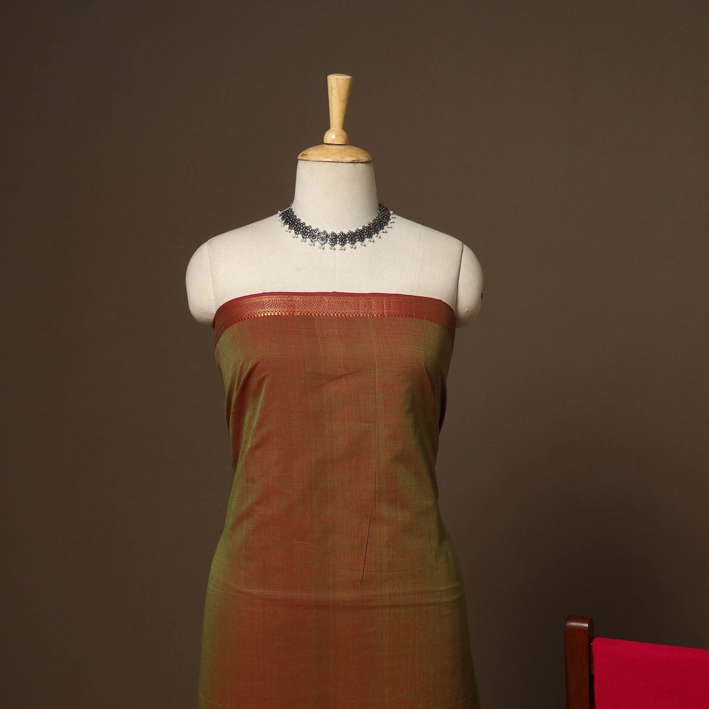 Brown - 3pc handloom cotton unstitched mangalagiri dress