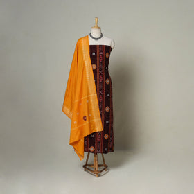 Brown - 3pc handloom cotton unstitched sambalpuri dress