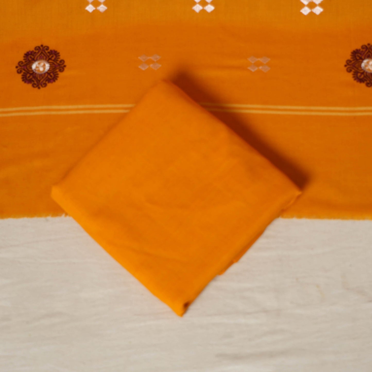 Brown - 3pc handloom cotton unstitched sambalpuri dress