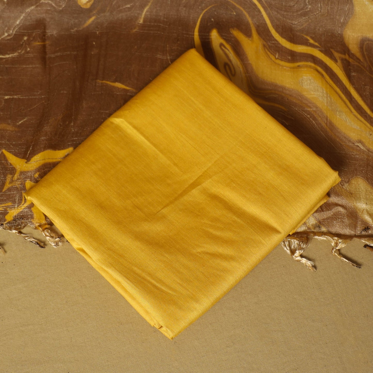 Brown - 3pc handloom mulberry unstitched suit material set