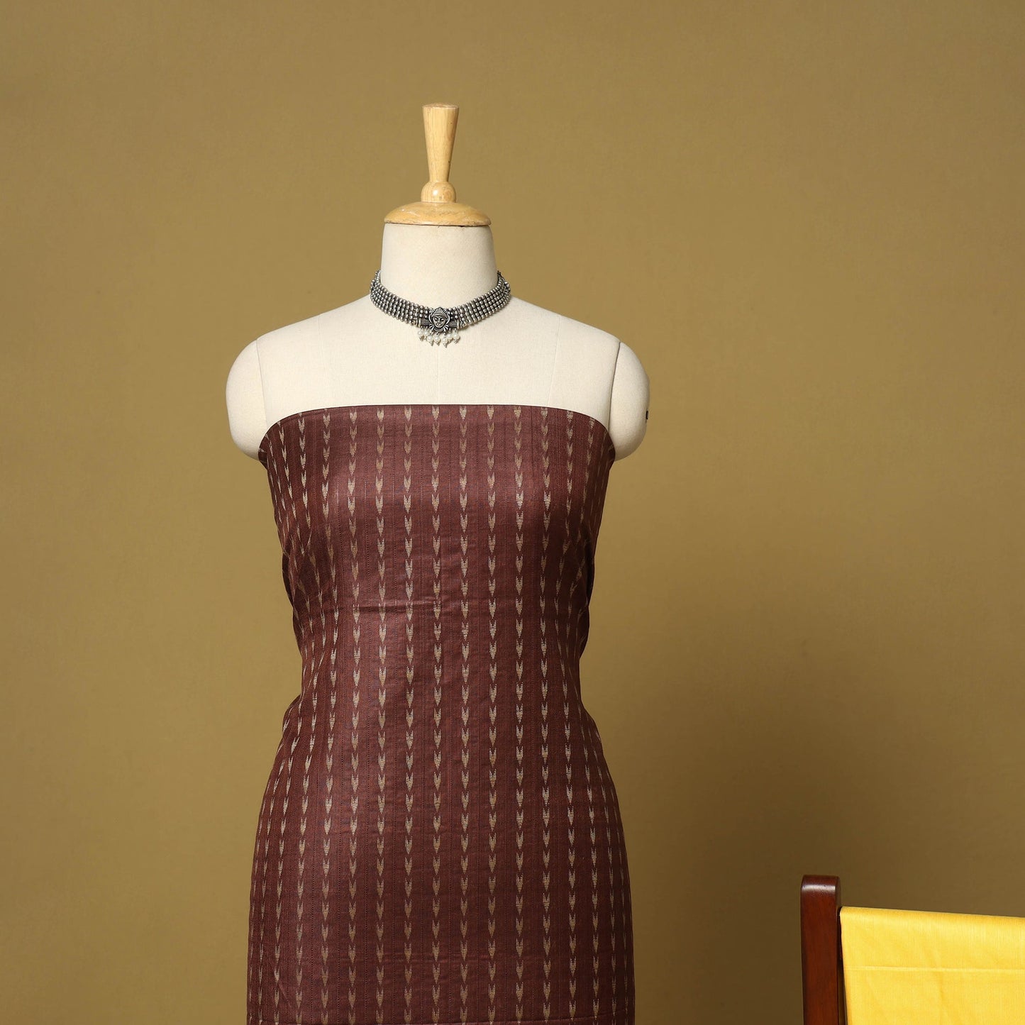 Brown - 3pc handloom mulberry unstitched suit material set